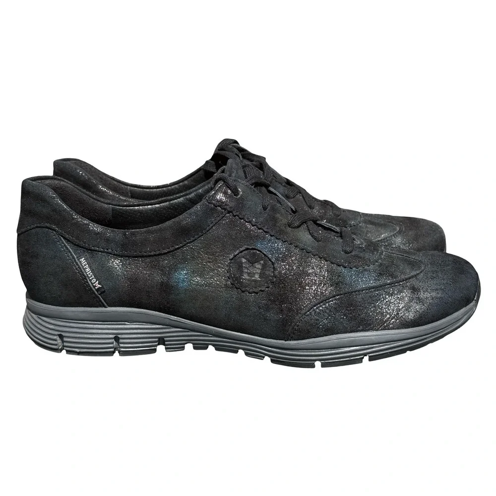 Mephisto Yael Run Off Women's 11 Black Suede Iridescent Metallic Sneakers‎ Shoes